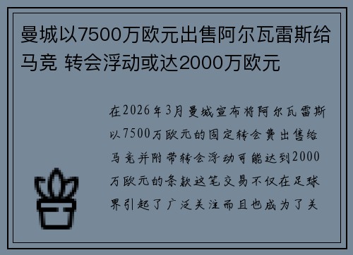 曼城以7500万欧元出售阿尔瓦雷斯给马竞 转会浮动或达2000万欧元